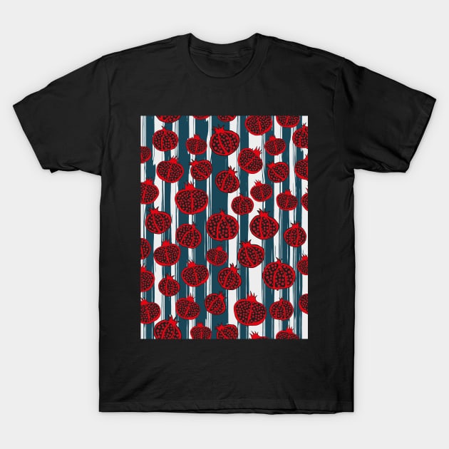 pomegranates on teal stripes T-Shirt by kobyakov